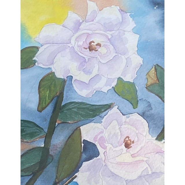 Wood Vintage Framed Watercolor on Paper Floral Study “White Wild Rose” Artist Janie Smith Thomas Nevada For Sale - Image 7 of 12