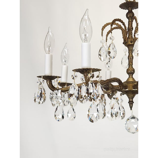 Antique 8 Arm Dark Patina Opulent Brass Cut Lead Glass Crystal Chandelier For Sale - Image 4 of 15
