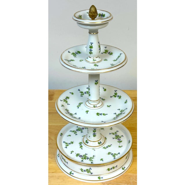 Old Paris Porcelain & Gilt Bronze 'Forget Me Not' Four Tiered Compote/Tazza For Sale In West Palm - Image 6 of 12