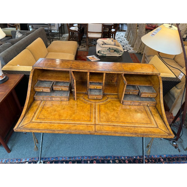 Maitland - Smith Maitland-Smith Leather Clad British Campaign Desk With Steel Sword Base, Vintage For Sale - Image 4 of 12