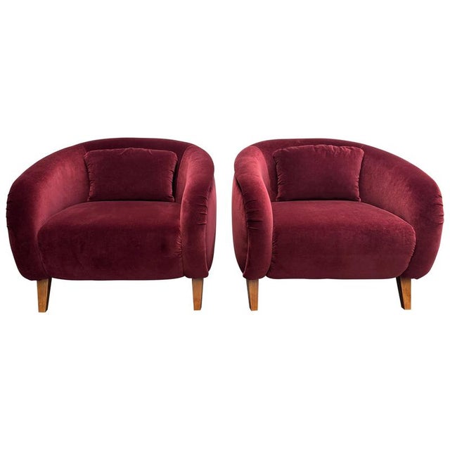 Large Italian Club Chairs in Ruby Velvet, 1960s, Set of 2 For Sale - Image 8 of 8