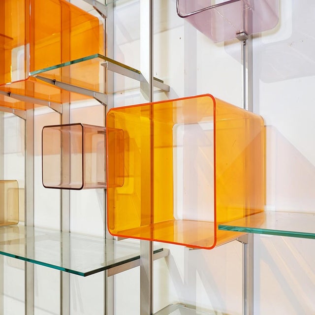Modular Wall Shelf in Brushed Metal, Glass and Acrylic, 1960s For Sale - Image 10 of 11