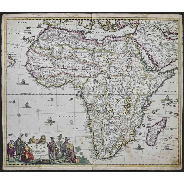 Totius Africae Accuratissima Tabula Map Etching by Frederick de Wit, 1680s For Sale