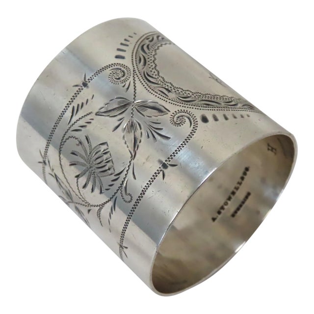 Large Beautifully Hand Engraved Antique American Victorian Sterling Silver Napkin Ring For Sale