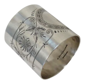 Large Beautifully Hand Engraved Antique American Victorian Sterling Silver Napkin Ring