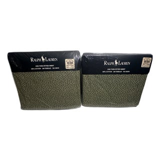 Vintage Ralph Lauren Twin Fitted Sheet Set Meehan Green Pebble 200tc Usa For Sale