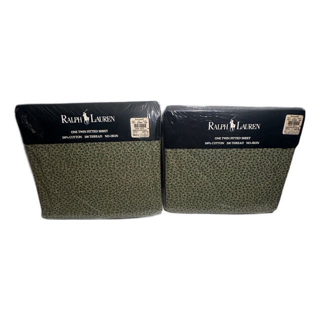 Vintage Ralph Lauren Twin Fitted Sheet Set Meehan Green Pebble 200tc Usa For Sale