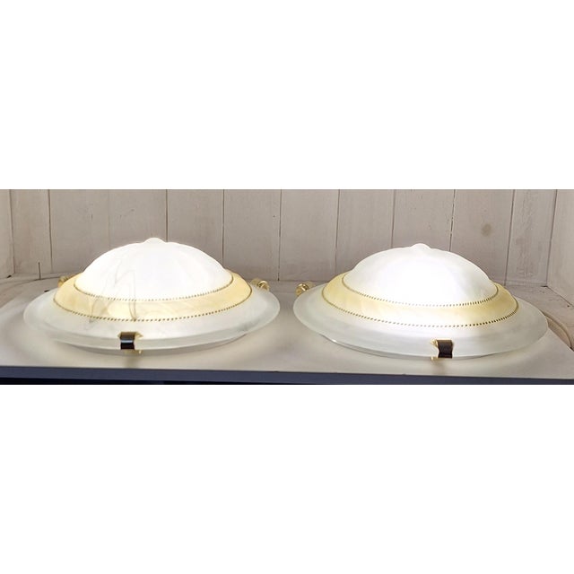 Flat Vintage Ceiling Lamps with Matte White Marbled Relief Glass Shades, 2000s, Set of 2 For Sale - Image 3 of 8