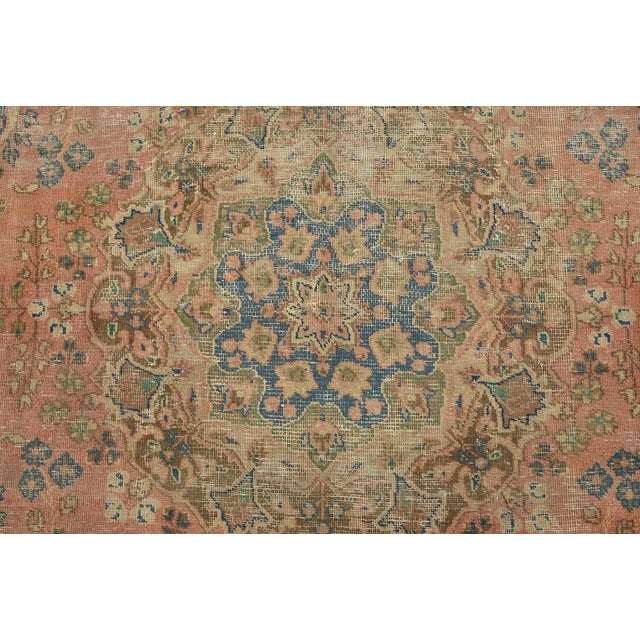 Tabriz Rug 6’6” X 9’9” Pink Wool Vintage Distressed Hand-Knotted Carpet For Sale In Philadelphia - Image 6 of 15