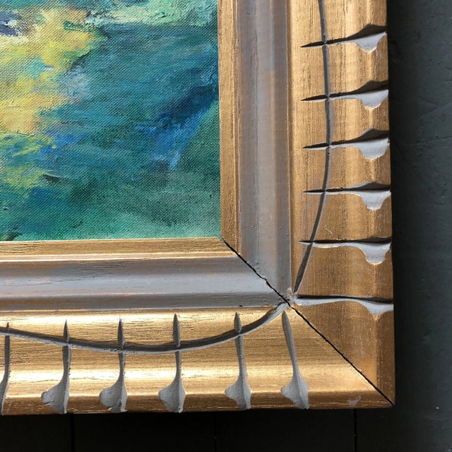 1970s Original Vintage Painting Girl on Swing With Bike For Sale - Image 5 of 9