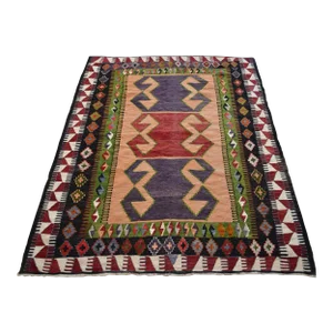 1960s Hand Woven Turkish Kilim Rug Flat Weave Area Rug - 4′6″ × 5′11″