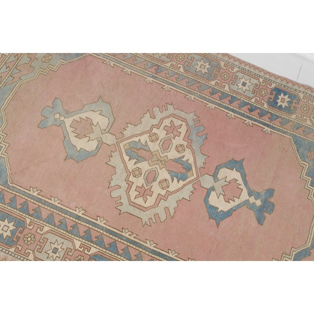 Textile Vintage Turkish Area Rug, Hand-Knotted Wool, Soft Pink and Blue Anatolian Rug For Sale - Image 7 of 10