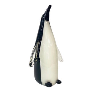 Italian Vintage Black and White Blown Solid Murano Glass Penguin Sculpture For Sale