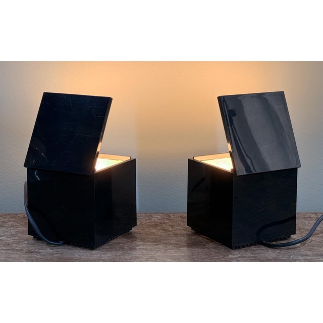 c.1970's Italian Mid Century Modern Cini & Nils Cuboluce Black Acrylic Table Lamps - A Pair For Sale In Providence - Image 6 of 14