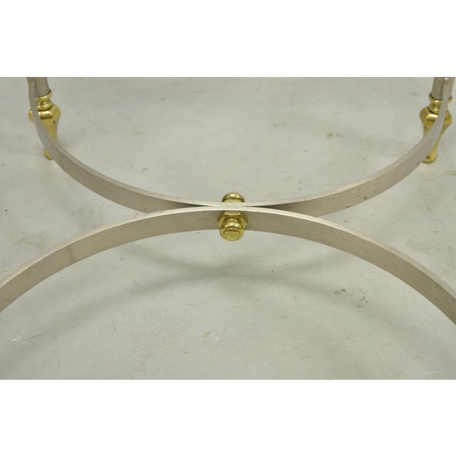 Vintage French Directoire Maison Jansen Style Steel Brass Low Square Side Table For Sale - Image 10 of 17