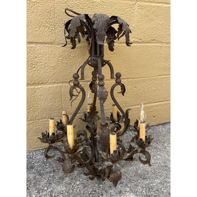 Late 20th Century Wrought Iron Oxidized Tin Electrified Candelabra Chandelier For Sale - Image 10 of 10