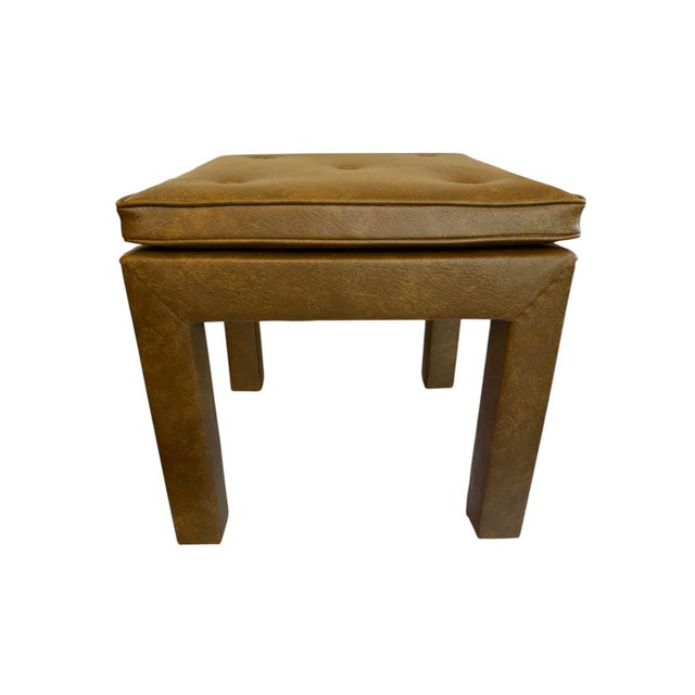 Wood Mid 20th Century Faux Leather Brown Parsons Style Stool For Sale - Image 7 of 11