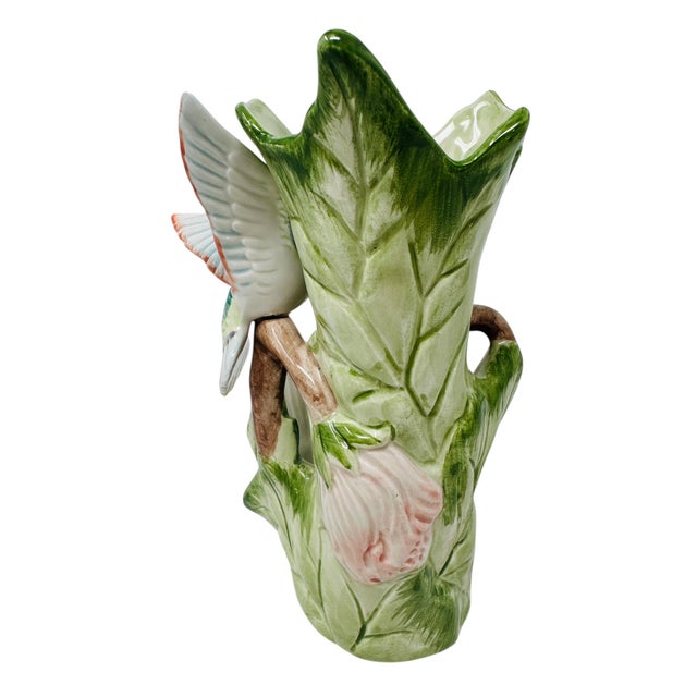 Fitz and Floyd Vintage Fitz and Floyd Hummingbird Hibiscus Flower Vase, 1987 F&f Hand Painted Porcelain For Sale - Image 4 of 11