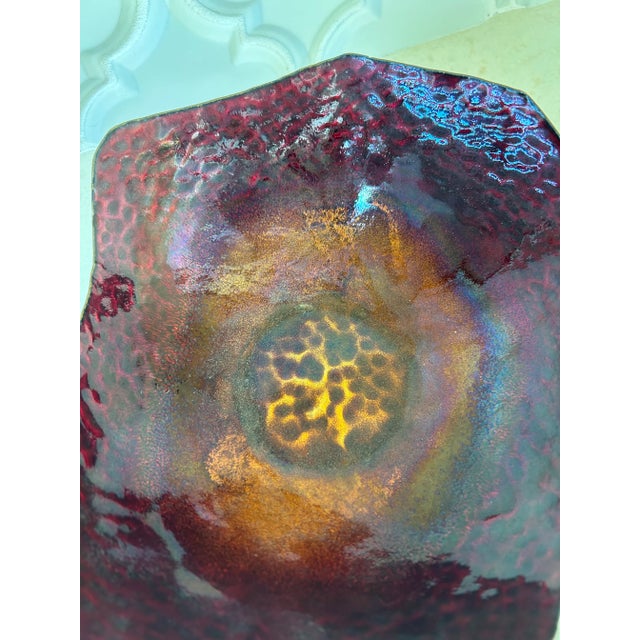 Mid-Century Modern Mid Century Modern Enamel on Copper Bowl Deep Magenta For Sale - Image 3 of 11