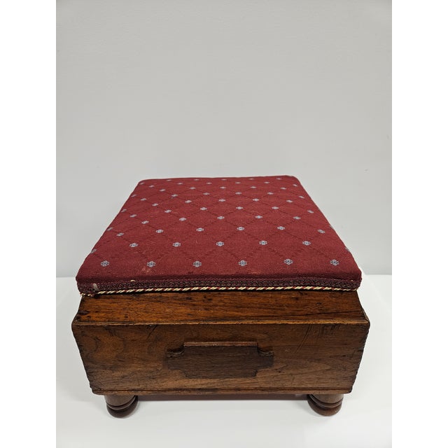 Square Victorian Burgundy Upholstered Footstool For Sale - Image 4 of 15