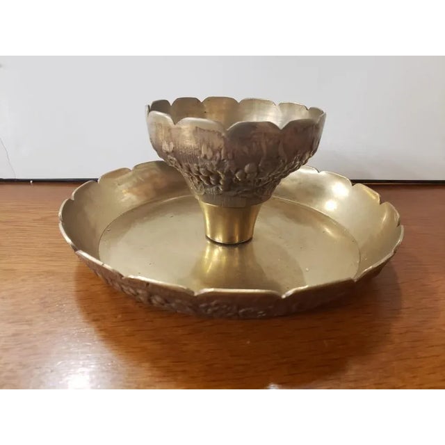 Mid Century Brass Grape Pattern Chip and Dip Bowl For Sale - Image 4 of 9