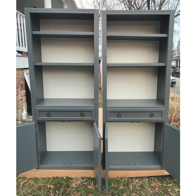 Transitional Crate & Barrel Cameo Grey Storage Bookcases, A Pair For Sale - Image 3 of 7