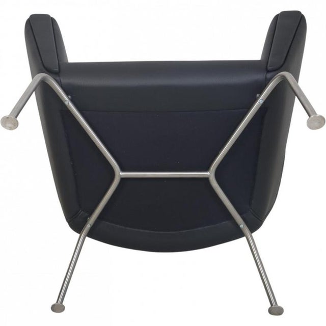 Black CH445 Wing Chair in Black Bizon Leather by Hans Wegner, 2000s For Sale - Image 8 of 9