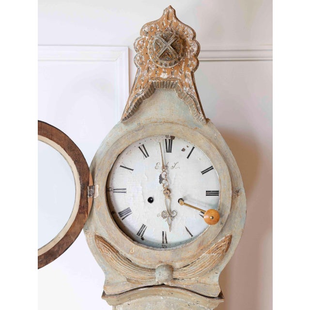 Early 18th Century Antique Gustavian Longcase Clock, Hand-Carved Pine, Sweden, 1820 For Sale - Image 5 of 17