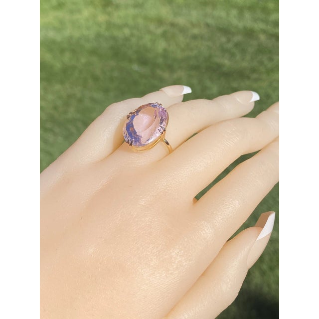 Metal The Kable: Antique 18K Yellow Gold Kunzite Cocktail Ring For Sale - Image 7 of 8