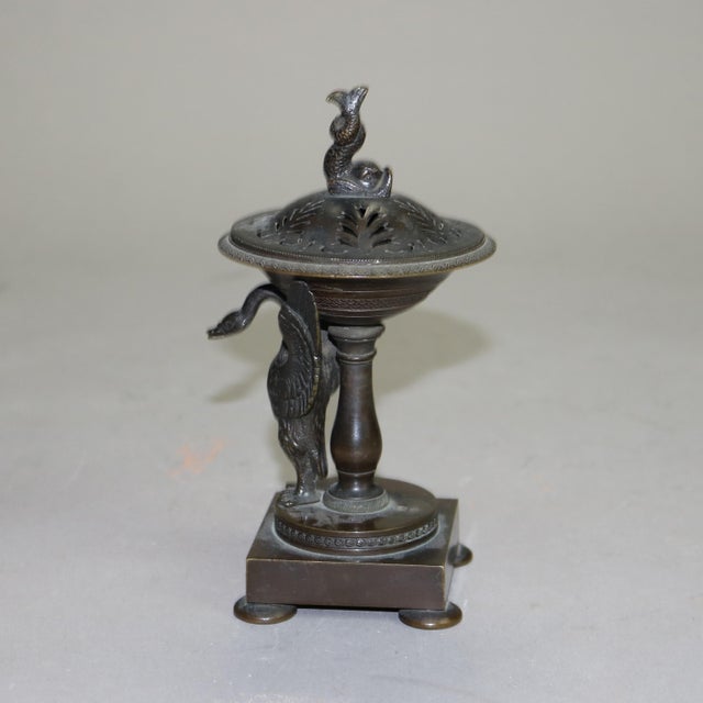 Antique Neoclassical Bronze Figural Sensor With Dolphin & Swan Circa 1890 For Sale - Image 9 of 9