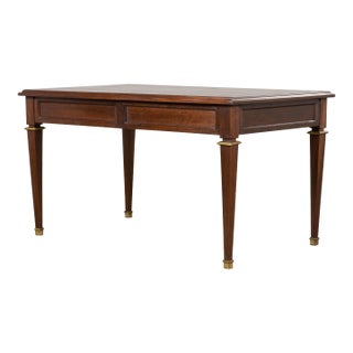 French Louis XVI Style Mahogany Coffee Table With Brass Sabots, Mid-20th Century For Sale