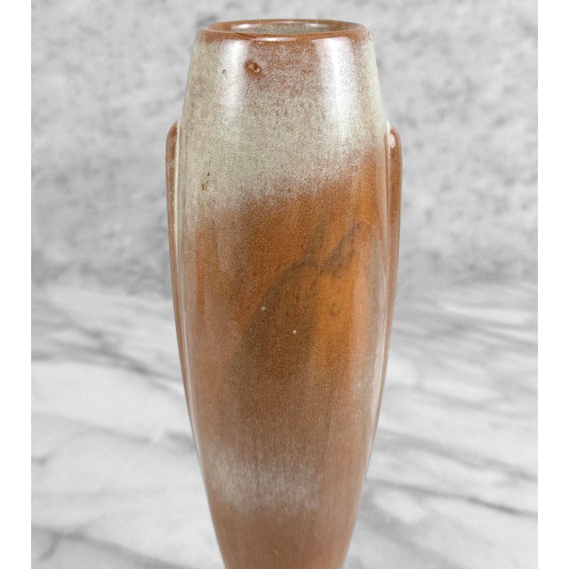 1950s Vintage Art Deco Ceramic Brown & Tan Bullet Vase For Sale - Image 5 of 9
