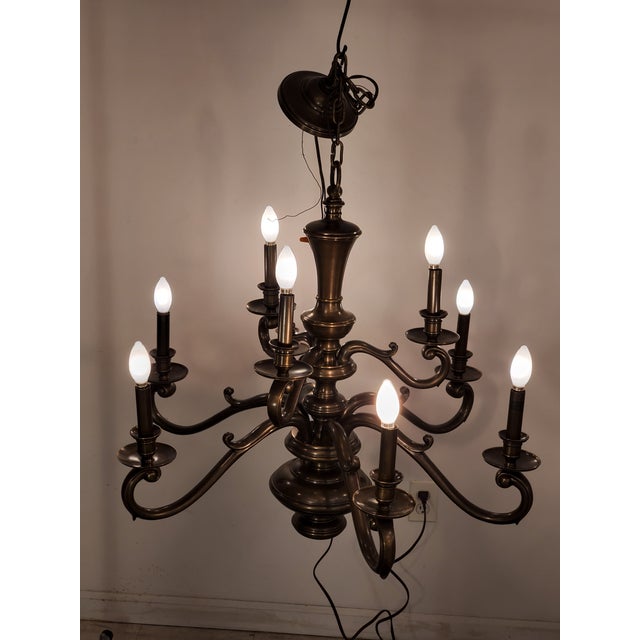 Mid 20th Century Mid 20th Century 9 Arm Antique Bronze Finish Chandelier For Sale - Image 5 of 12