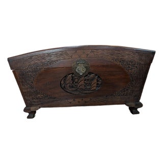 Early 20th Century Chinese Carved Camphor Wood Blanket Chest/Trunk For Sale
