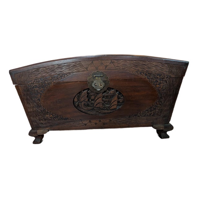 Early 20th Century Chinese Carved Camphor Wood Blanket Chest/Trunk For Sale