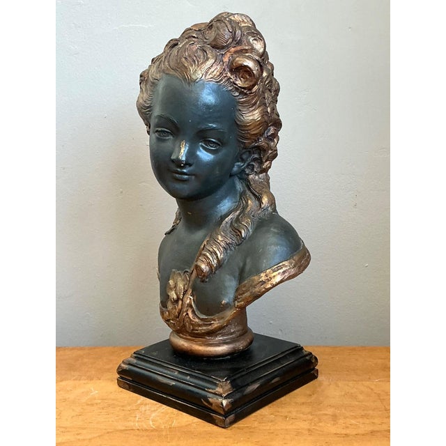 Vintage Gilt Tipped Carved Wood Female Bust For Sale In West Palm - Image 6 of 18