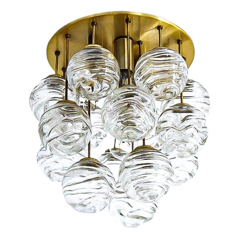 1960s Doria Sputnik Flush Mount Murano 12 Glass Balls & Brass, Germany For Sale