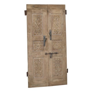 Antique Indian Bleached and Carved Teakwood Door, C. 1880–1900 For Sale