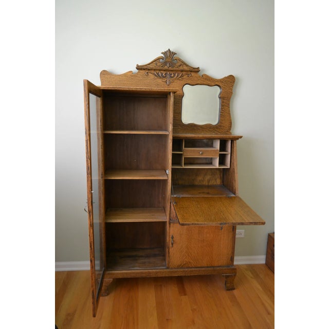 Tiger Oak side-by-side Bookcase with Drop Front Secretary Desk Produced between 1899-1901 by the Larkin Company in...
