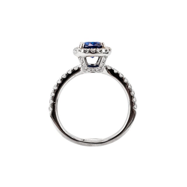 Ladies 18k White Gold 2.16ctw Gia Sri Lanka Sapphire Halo Diamond Cocktail Ring, Size 5.25 For Sale In Houston - Image 6 of 9