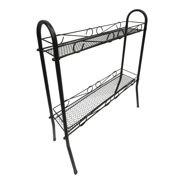 1960s Mid Century Modern Mesh Metal Atomic Shelf 2 Tier Table Mategot Style For Sale