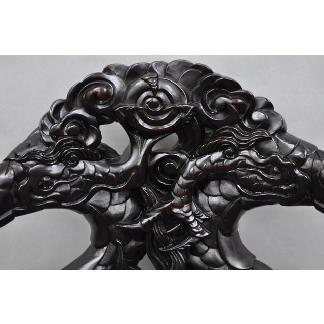 Early 20th Century Antique Japanese Dragon Carved Wood Export Oriental Palace Lounge Arm Chair For Sale - Image 5 of 18