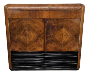 Vintage Art Deco Italian Walnut Burl and Mirror Mosaic Dry Bar Cabinet, 1940s