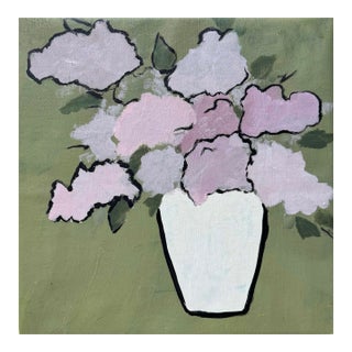 Pastel Floral Wall Art, Abstract Flower Painting in Soft Pink and Green, Modern Minimalist Botanical Art, Original Oil Painting, Neutral Home Decor For Sale