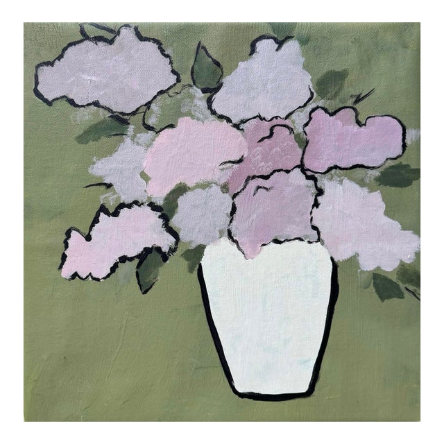 Pastel Floral Wall Art, Abstract Flower Painting in Soft Pink and Green, Modern Minimalist Botanical Art, Original Oil Painting, Neutral Home Decor For Sale