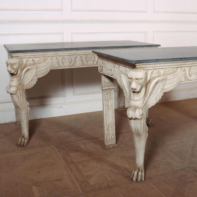 Wood Large Painted Console Tables, Set of 2 For Sale - Image 7 of 13