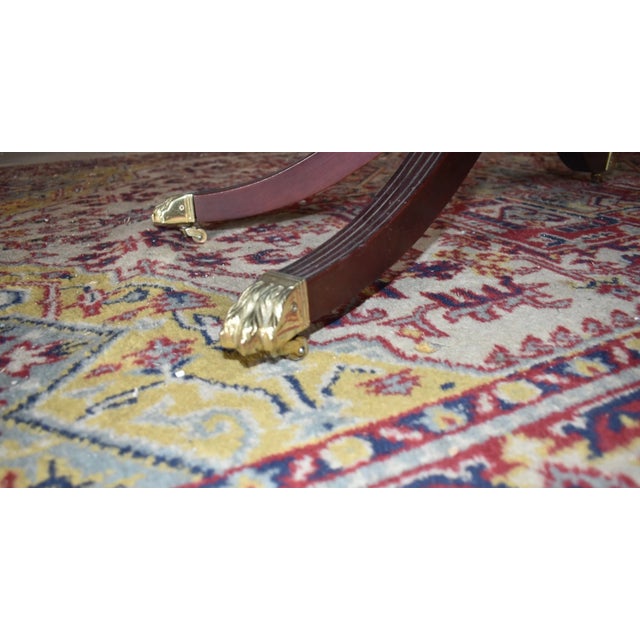 Vintage Oval Inlaid Mahogany Coffee Table With Glass Top, Brass Claw Feet, 1950s For Sale - Image 6 of 7