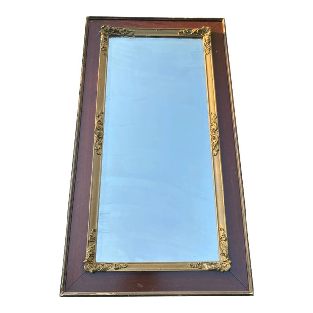 Early 20th Century Cherry Large Beveled Gilt Carved Wood Wall Mirror For Sale