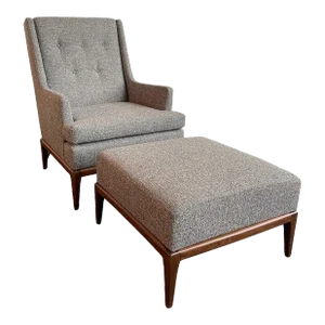 1950s Mid-Century Modern Upholstered Lounge Chair With Ottoman - Set of 2