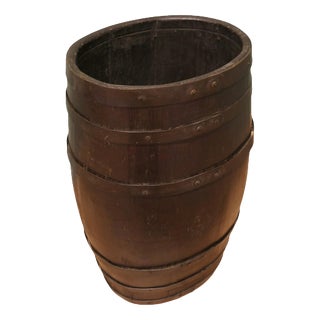 Large Oak and Brass Barrel Stick Stand For Sale